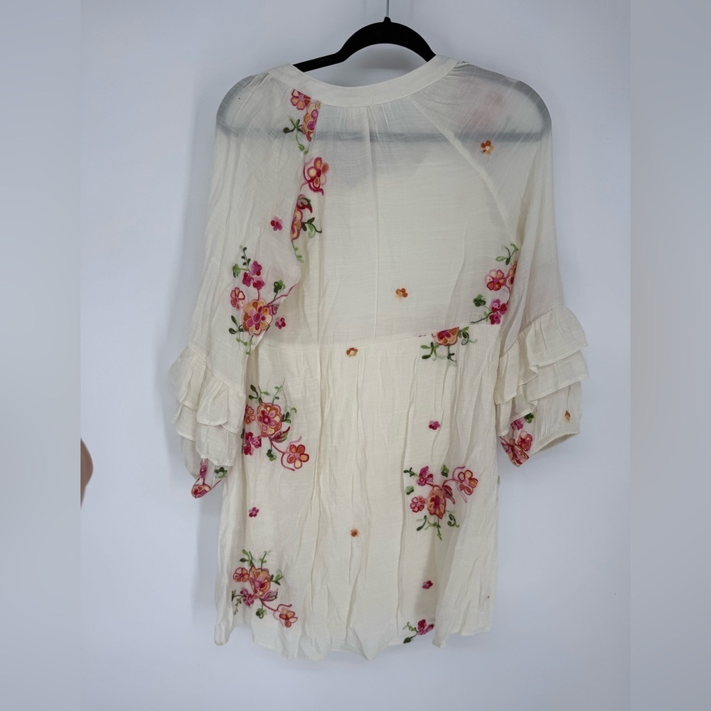 Fig and Flower Cream Dress with Pink Floral Embroidery - Picture 2 of 3